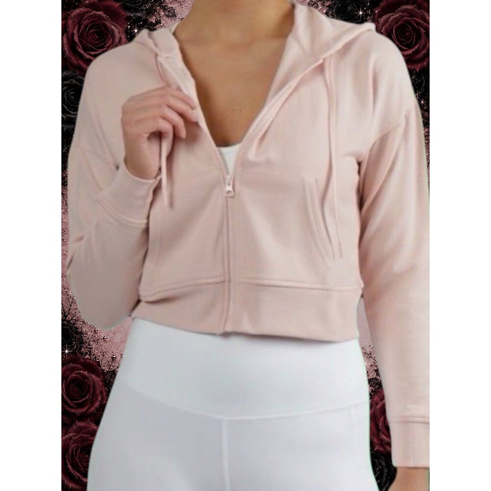 New NWT YOGALICIOUS Terry Brushed Crop Hoodie Peach Whip - XL